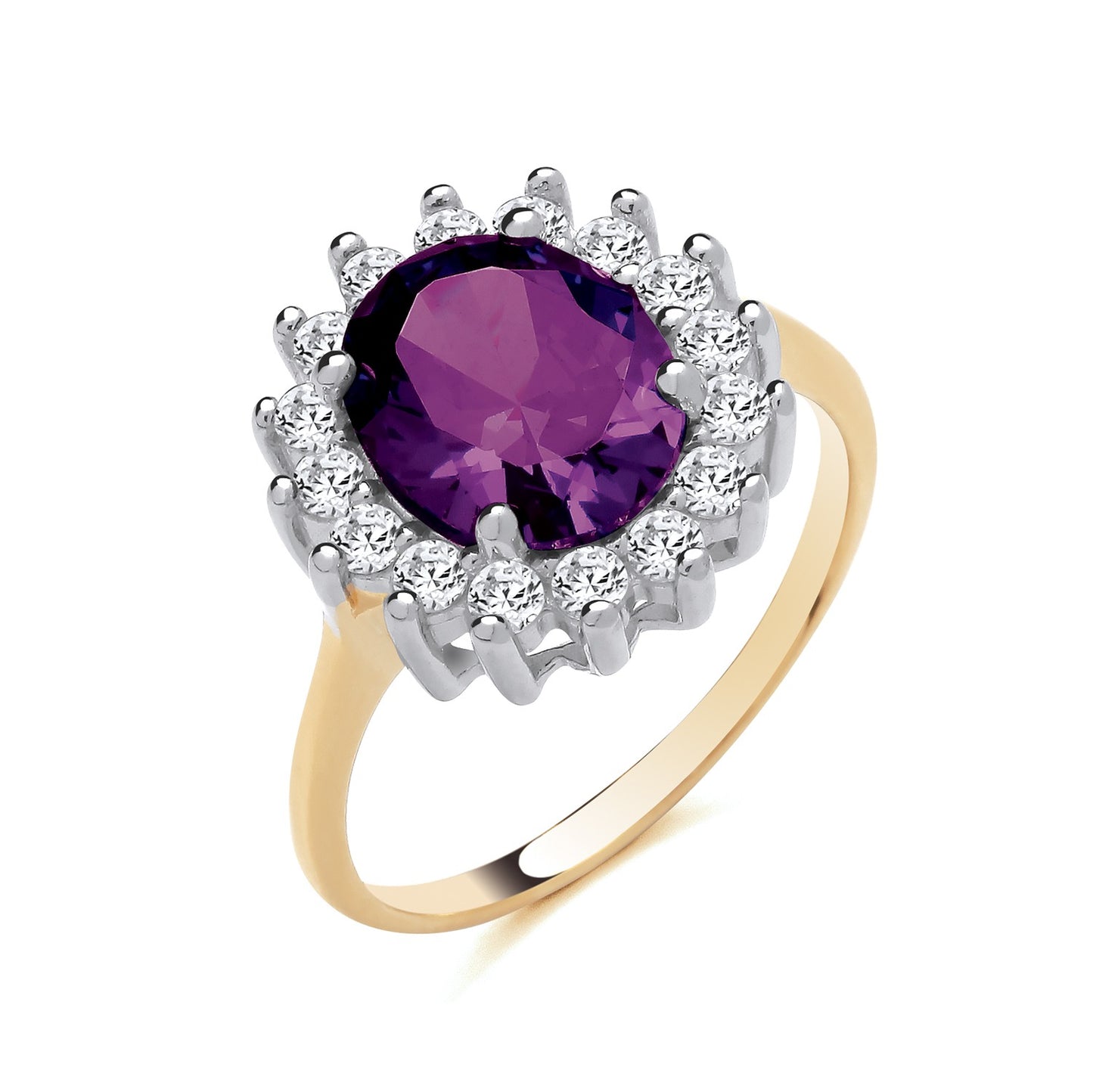 18ct Gold Amethyst Cluster Ring on Solid Sterling Silver 925 Hallmark Sizes J-V