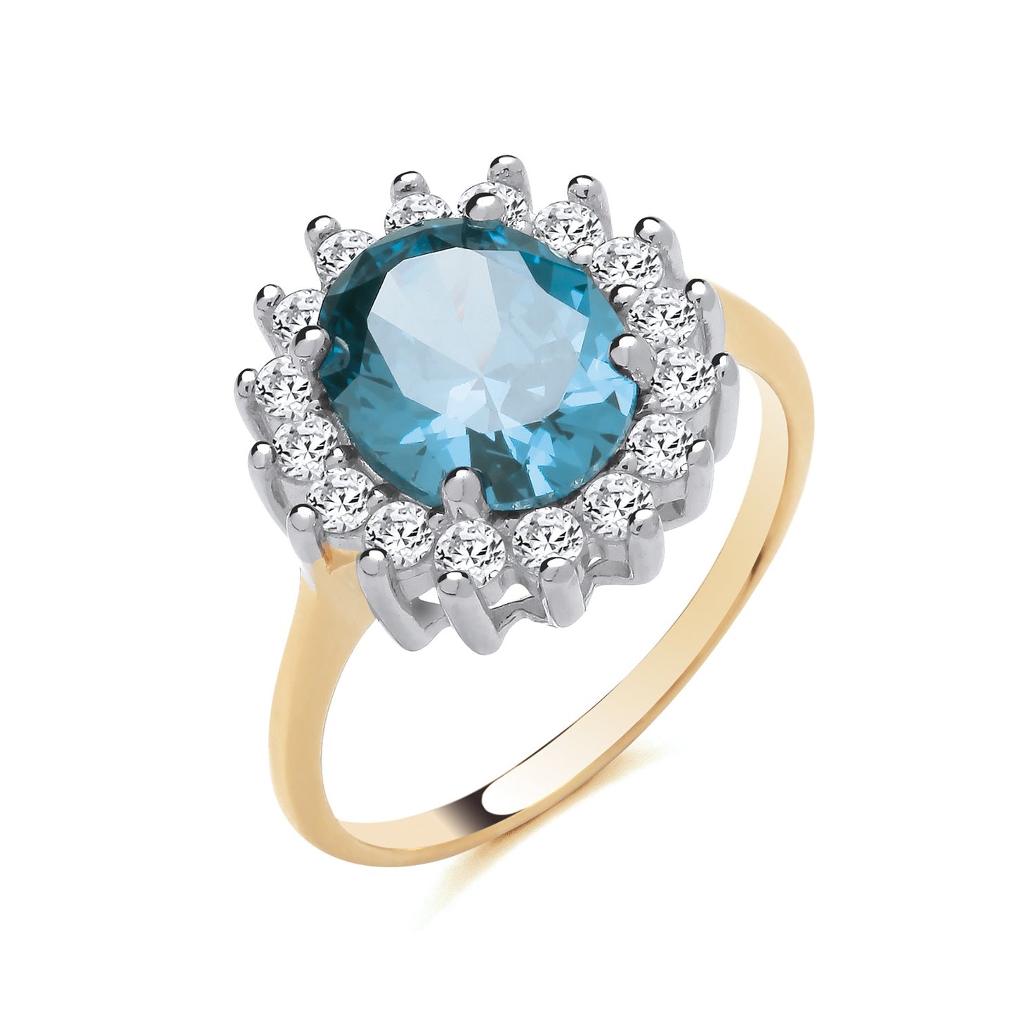 18ct Gold Aquamarine Cluster Ring on Solid Sterling Silver 925 Hallmark Size J-V