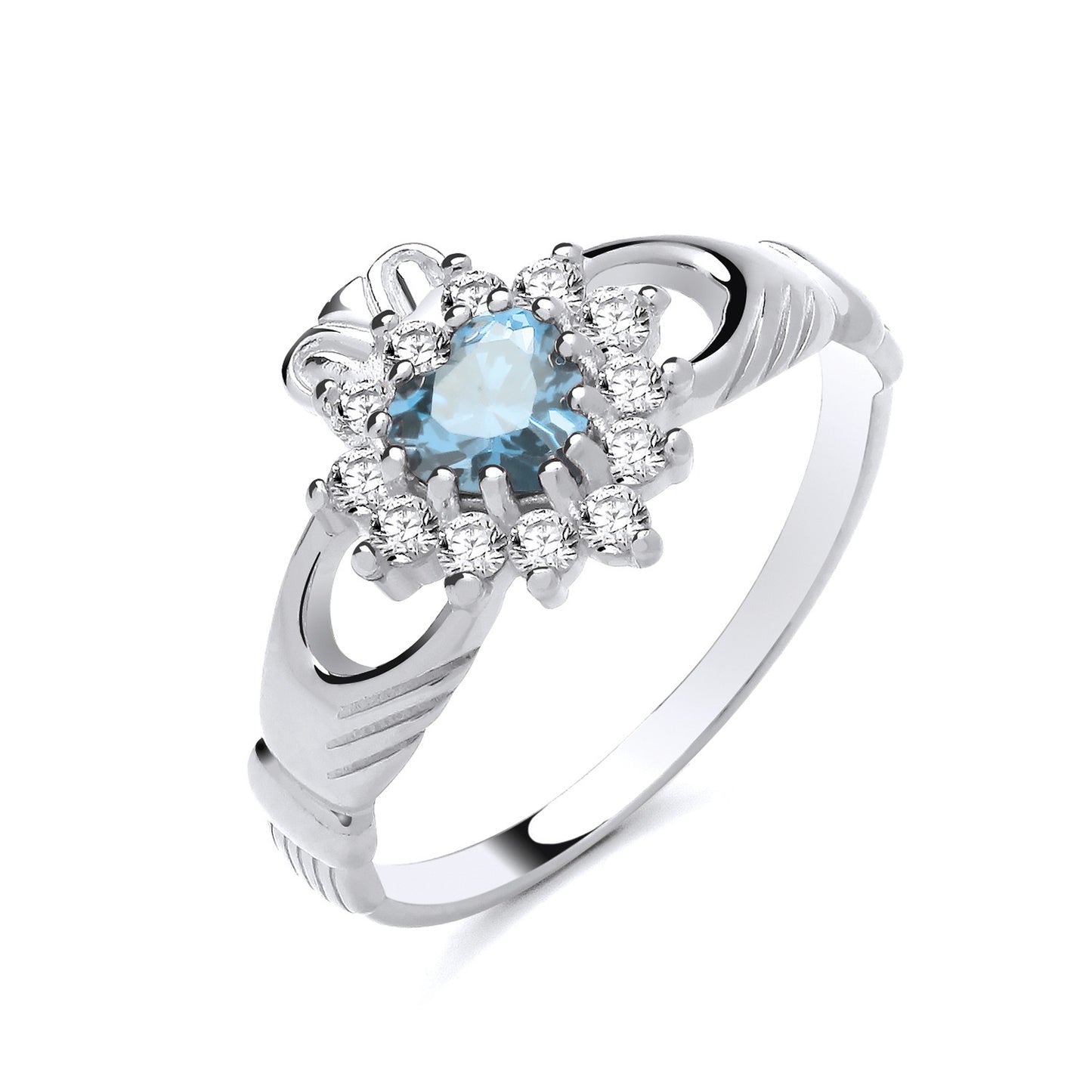 Blue Topaz Claddagh Ring Solid Sterling Silver 925 Hallmark