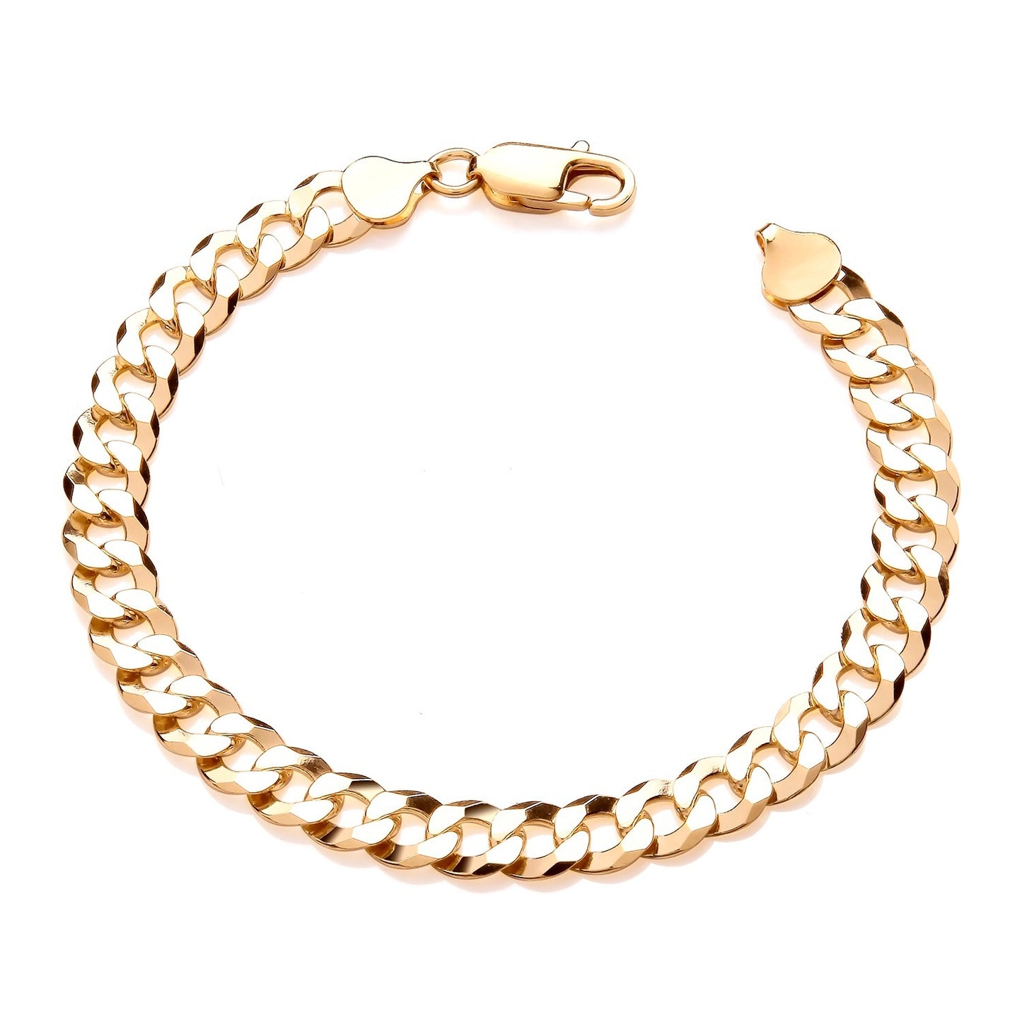 18ct Gold Men's Curb Bracelet on Solid Silver 8.5" British Made Hallmarked