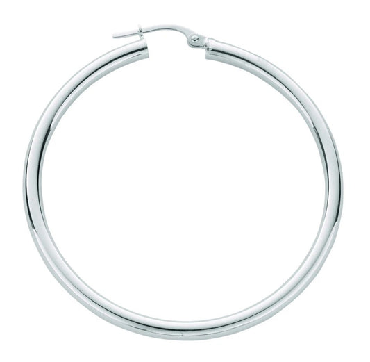 Silver Hoop Creole Earrings 45mm Tube 925 Hallmark