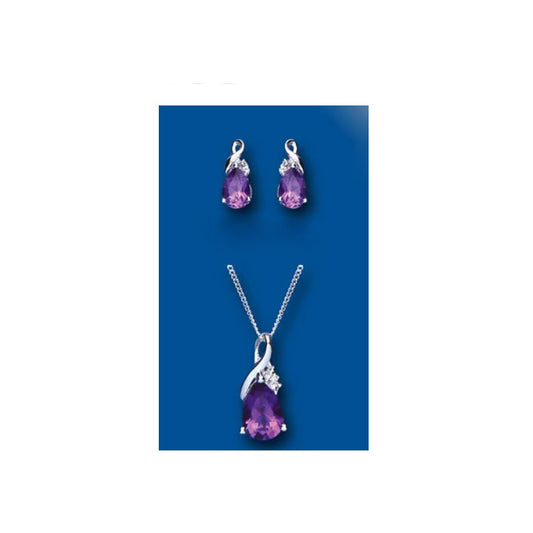 Amethyst and Diamond Pendant and Earrings Set Solid Sterling Silver Twist