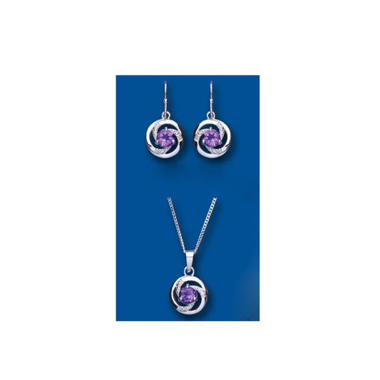 Diamond and Amethyst Set Pendant and Drop Earrings Solid Sterling Silver
