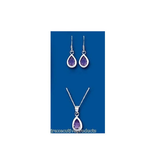 Amethyst Pendant and Drop Earrings Set Solid Sterling Silver