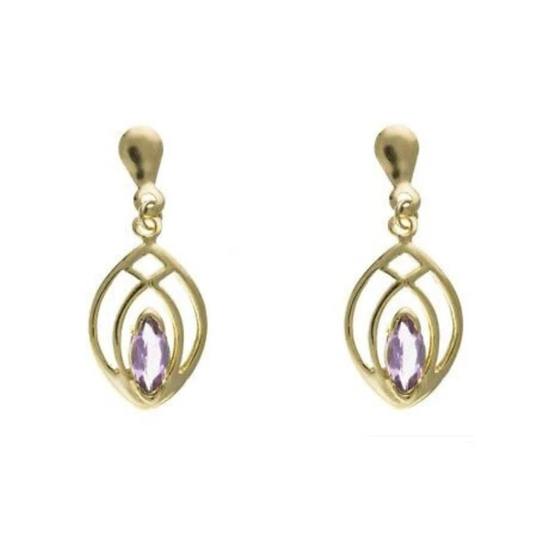 Yellow Gold Amethyst Earrings Marquise Drops Drop Hallmarked Natural Stones