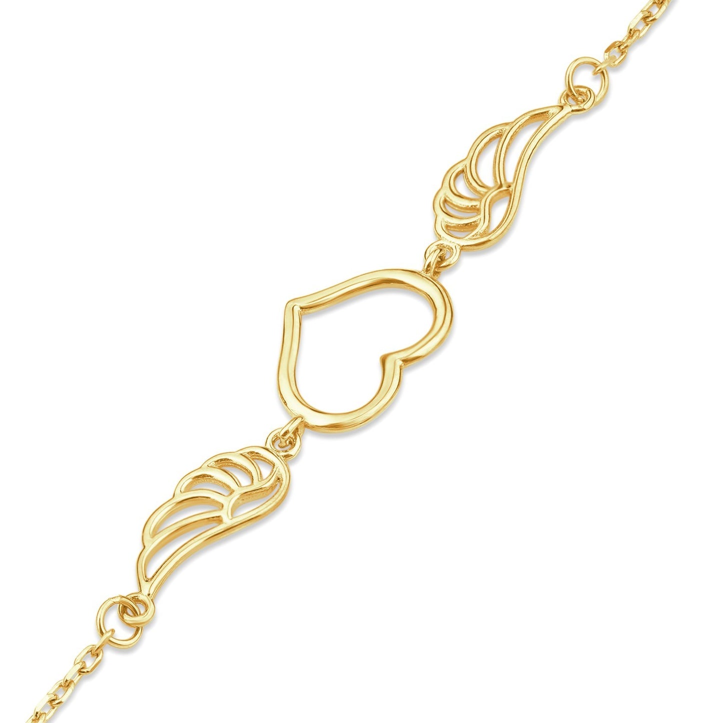 J R Jewellery Angel Wing Heart Bracelet in gold featuring a unique heart and wing design