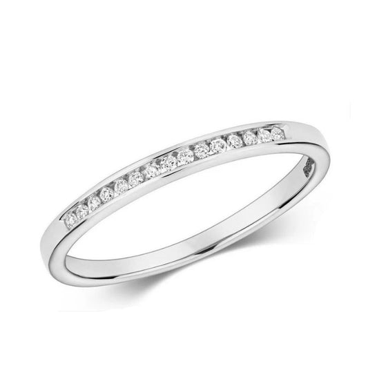 Real Diamond Eternity Ring 9ct White Gold Slim Anniversary Band Channel Set