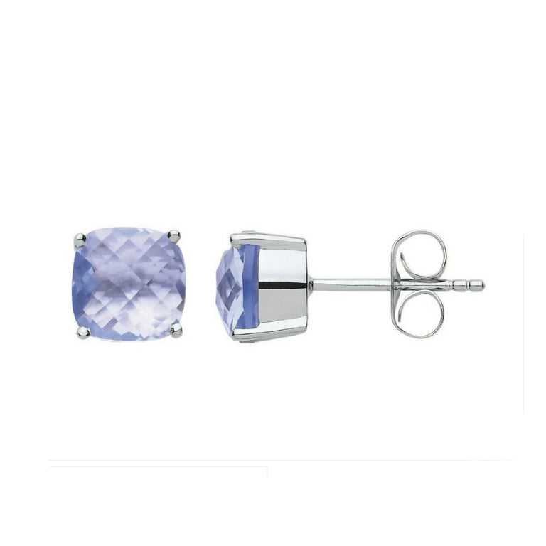 Aquamarine Cushion Solitaire Earrings Sterling Silver Rhodium Plate 925 Hallmark