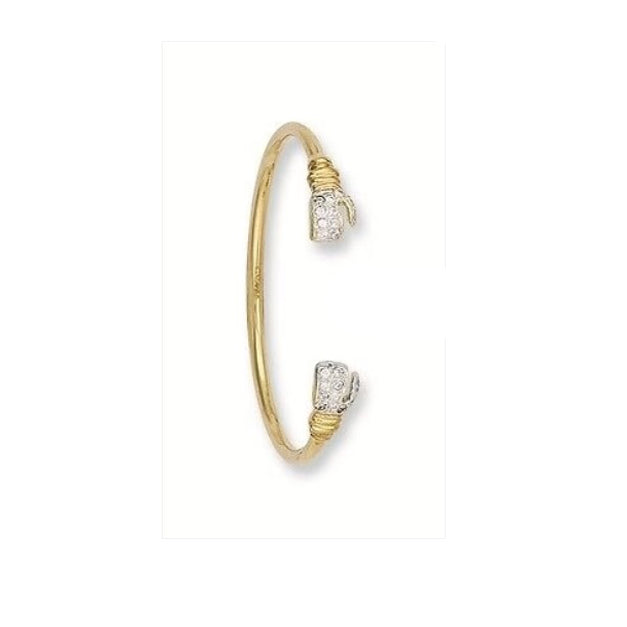 Baby Bangle Yellow Gold Boxing Gloves Torque Bangle Baby Bracelet Christening