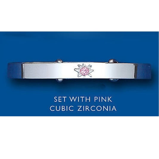Baby Bangle Sterling Silver Pink Gem Set Christening Plain Baby Bracelet