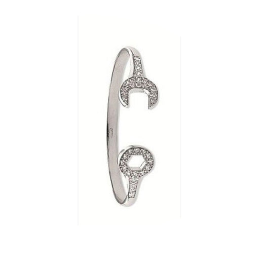 Baby Spanner Bangle White Gold Sparkly Torque Hallmarked Christening Gift