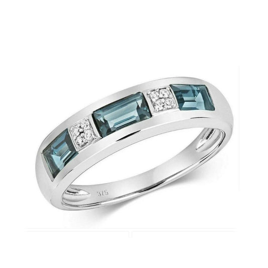 Real London Blue Topaz and Diamond Eternity Ring Solid White Gold Band