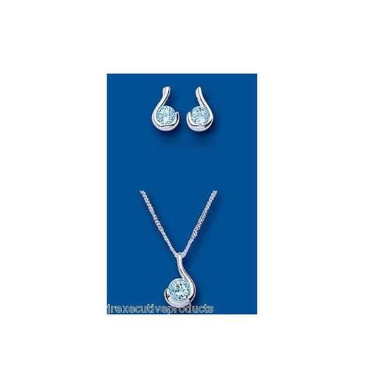 Blue Topaz Pendant and Earrings Set Solid Silver Swirl Design