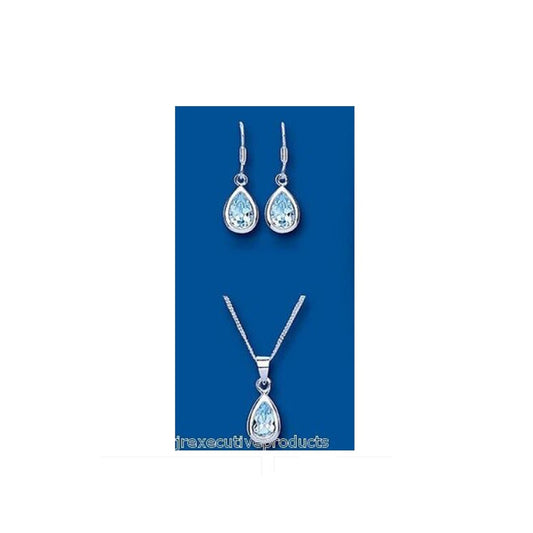 Blue Topaz Set Solid Silver Pendant and Drop Earrings Hallmarked
