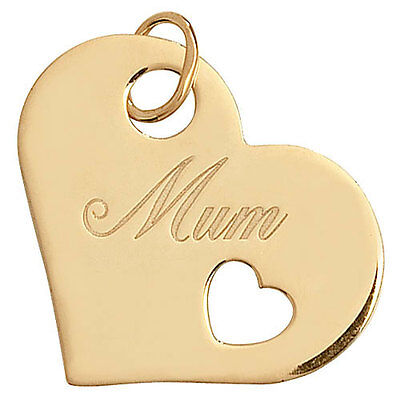 J R Jewellery solid gold mum pendant in heart shape with engraved Mum and cut-out heart detail