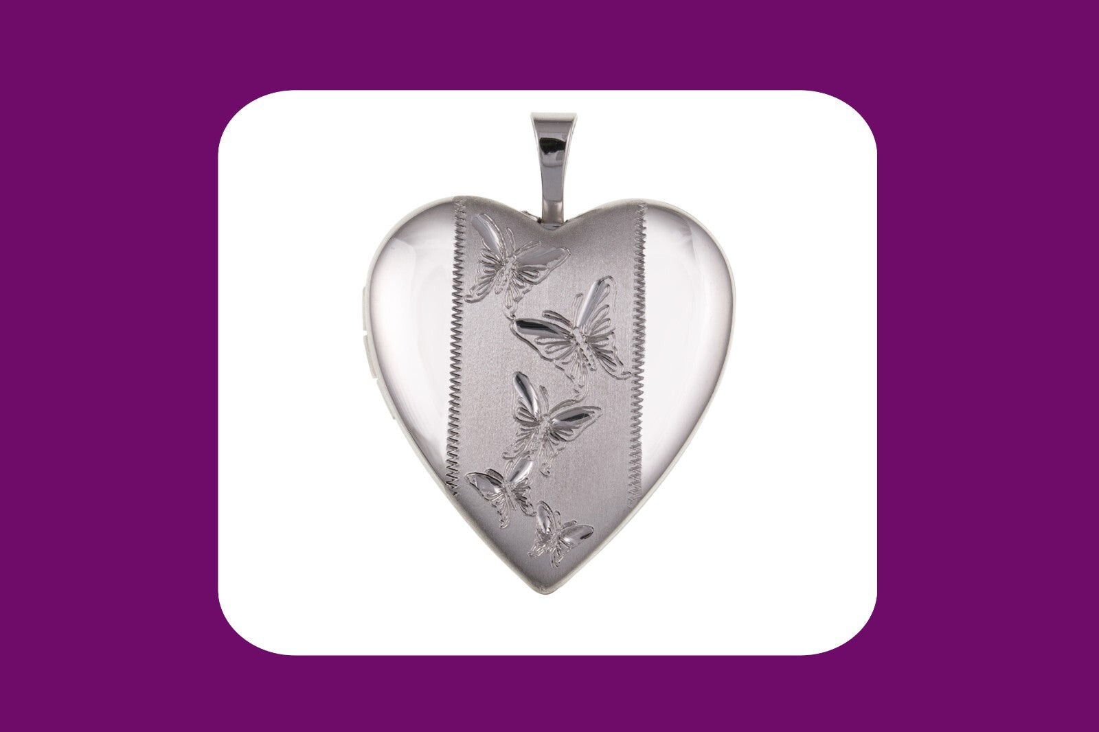 Silver Butterfly Design Heart Locket with Beautiful Butterfly Engravings