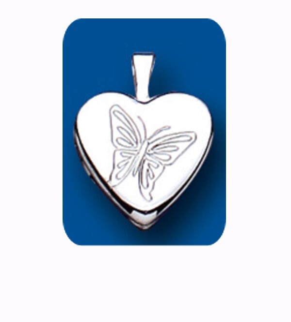Elegant Butterfly Small Heart Locket in Silver with Intricate Butterfly Design on Front