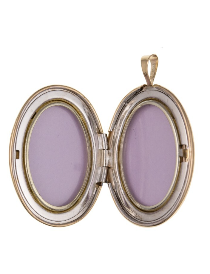 Celtic Cross Oval Locket in gold with a classic design and two compartments for cherished photos
