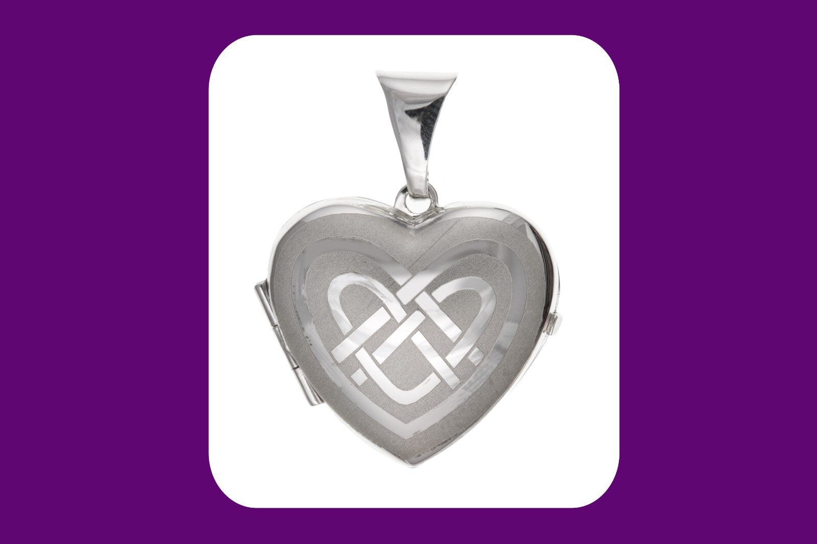 Silver Celtic Design Heart Locket with intricate knot detailing for personalised keepsakes