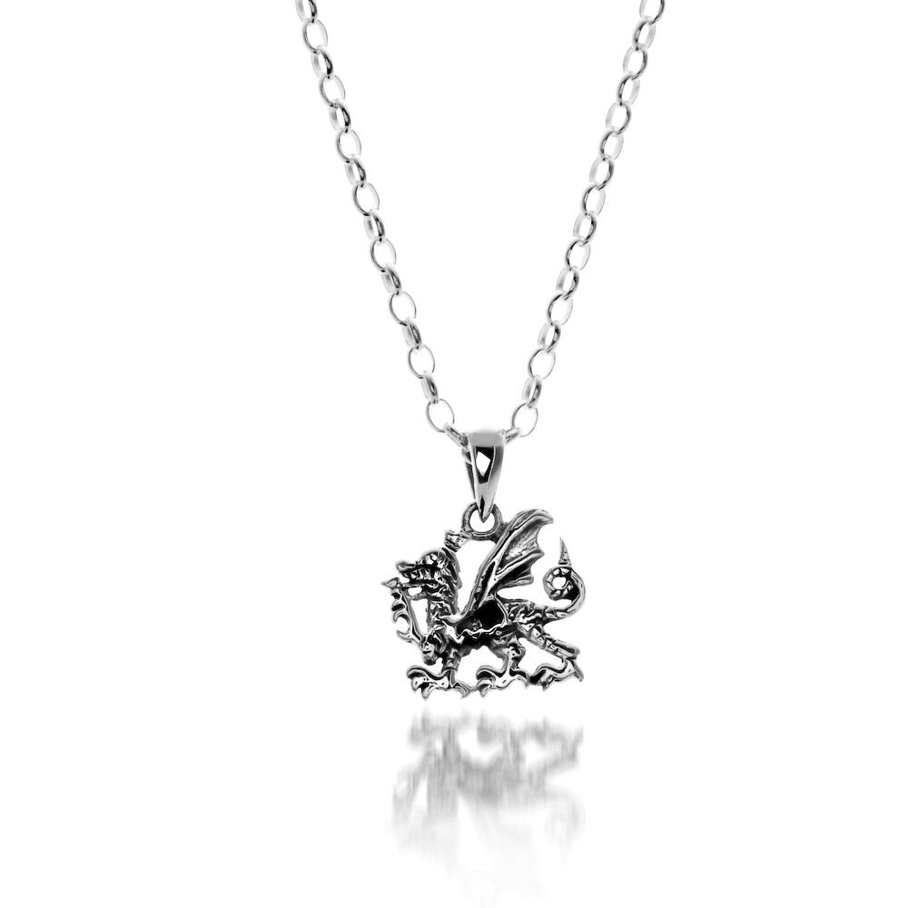 Welsh Dragon Pendant Sterling Silver on a delicate chain for a sophisticated look