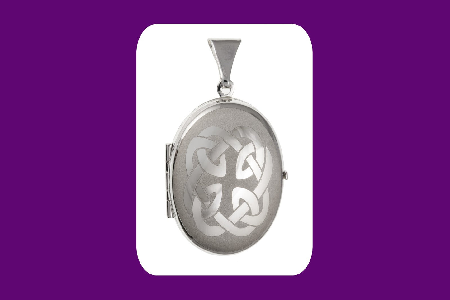 Celtic Oval Family Locket in polished silver with intricate knot design for cherished memories