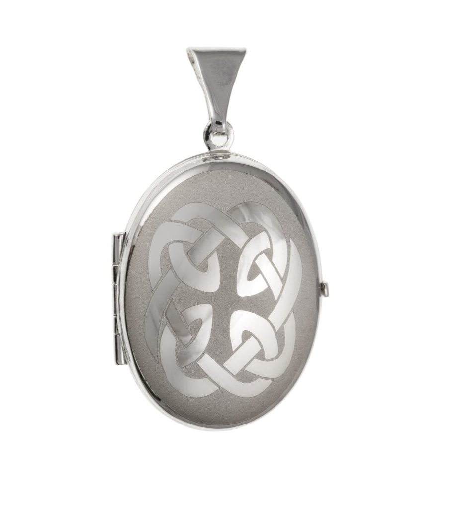 Silver Celtic Oval Family Locket with intricate knot design for personalised keepsakes