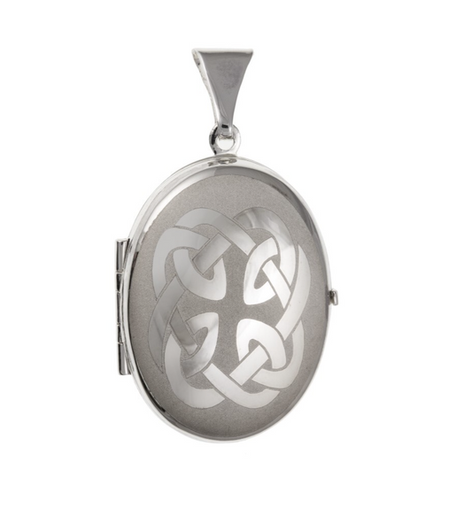 Silver Celtic Oval Family Locket with intricate knot design for personalised keepsakes
