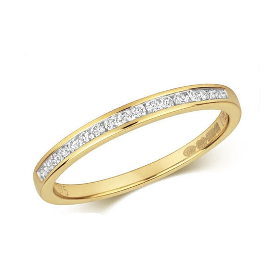 9ct Yellow Gold Real Diamond Eternity Ring 0.15ctw Anniversary Band Channel Set