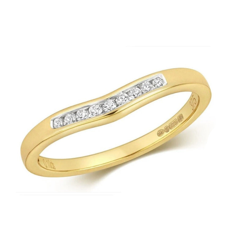 Real Diamond Soft Wishbone Ring Solid Yellow Gold Channel Set Eternity Band