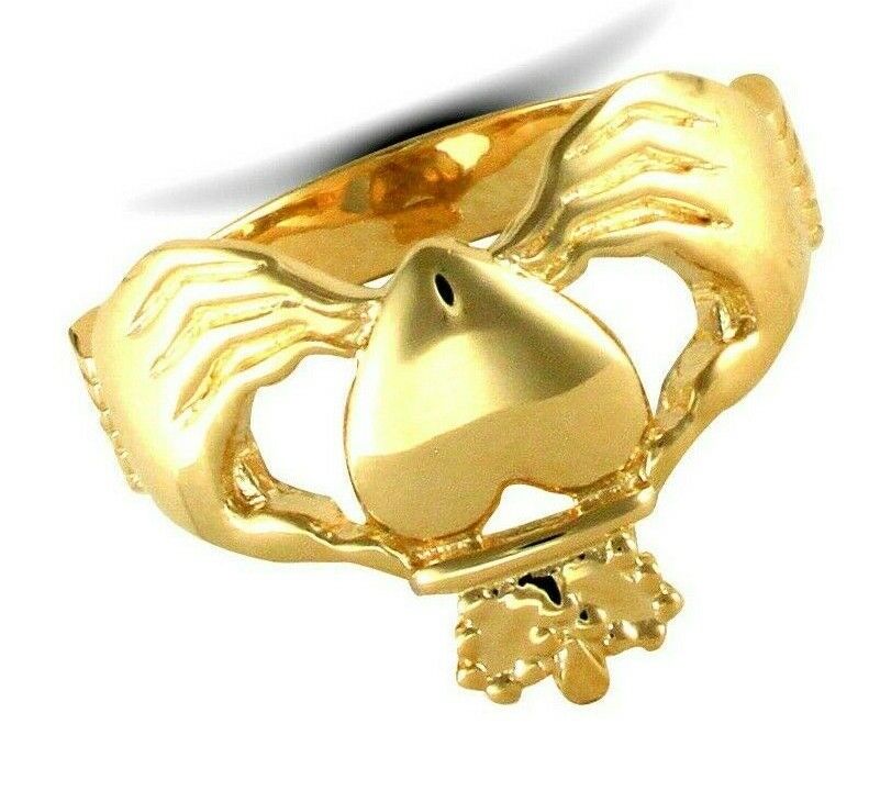 Gold Claddagh Ring featuring hands, heart and crown design symbolising love and friendship