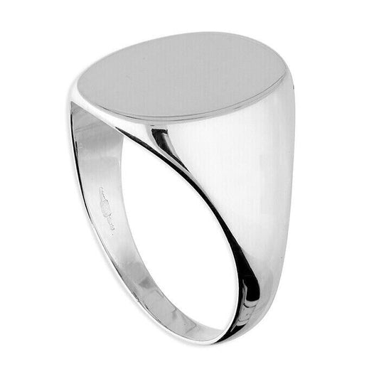 Mens sterling silver oval signet ring by J R Jewellery with smooth polished finish