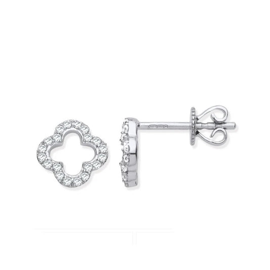 9ct White Gold 0.19ctw Four-Leaf clover Diamond Studs Hallmarked - 8mm