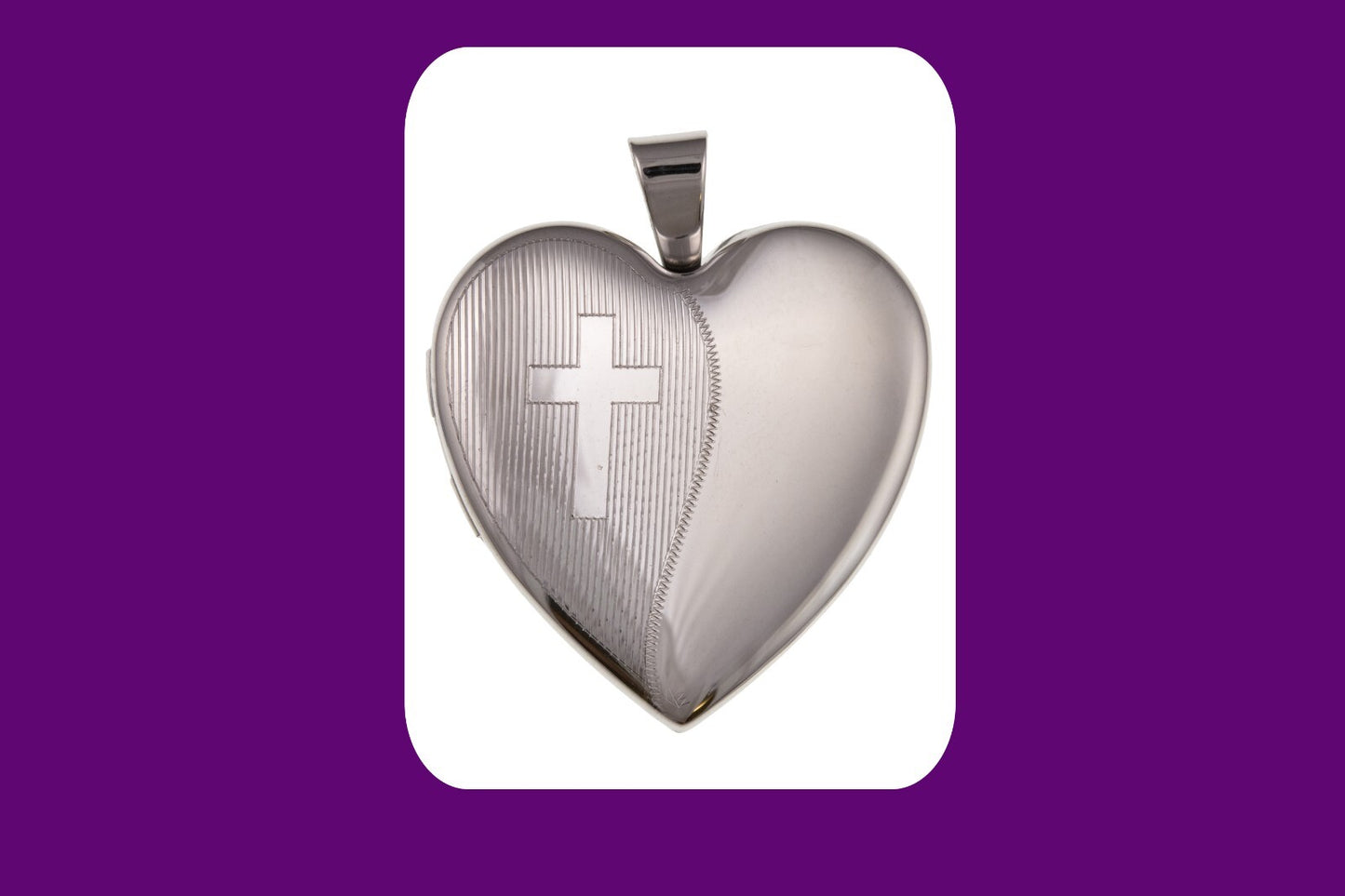 Elegant Cross Heart Family Locket in silver with a polished finish and cross engraving