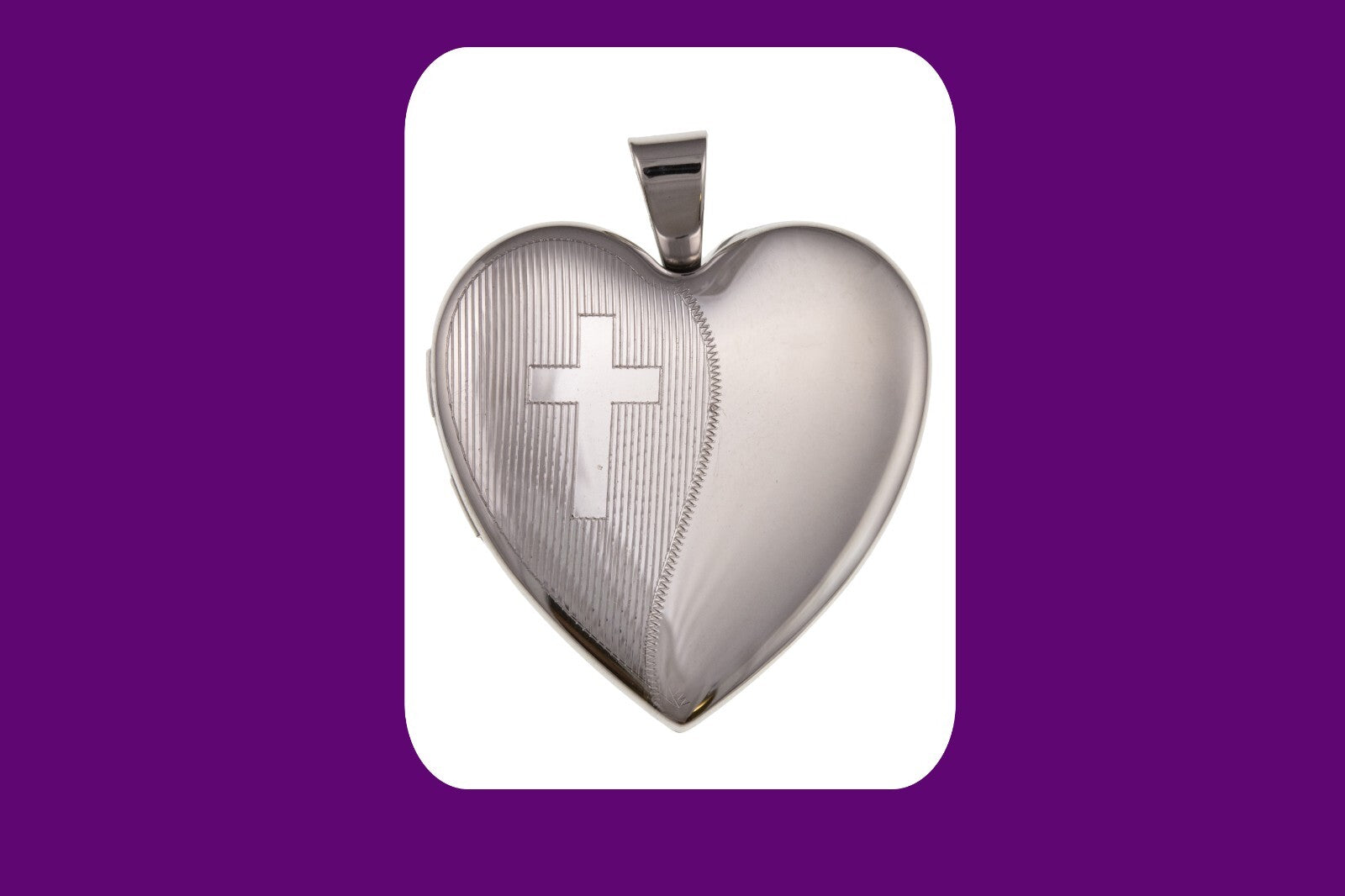 Elegant Cross Heart Family Locket in silver with a polished finish and cross engraving