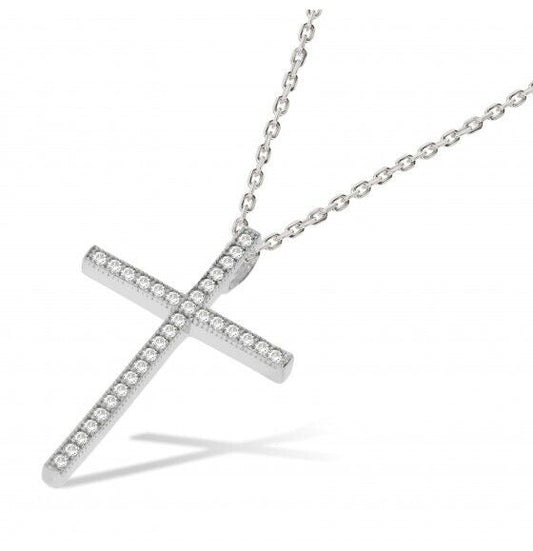 Elegant J R Jewellery cross pendant and necklace adorned with sparkling crystals on a silver chain