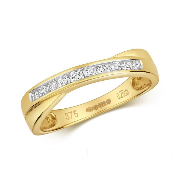Real Diamond Crossover Eternity Ring 9ct Yellow Gold Anniversary Band 0.25ctw