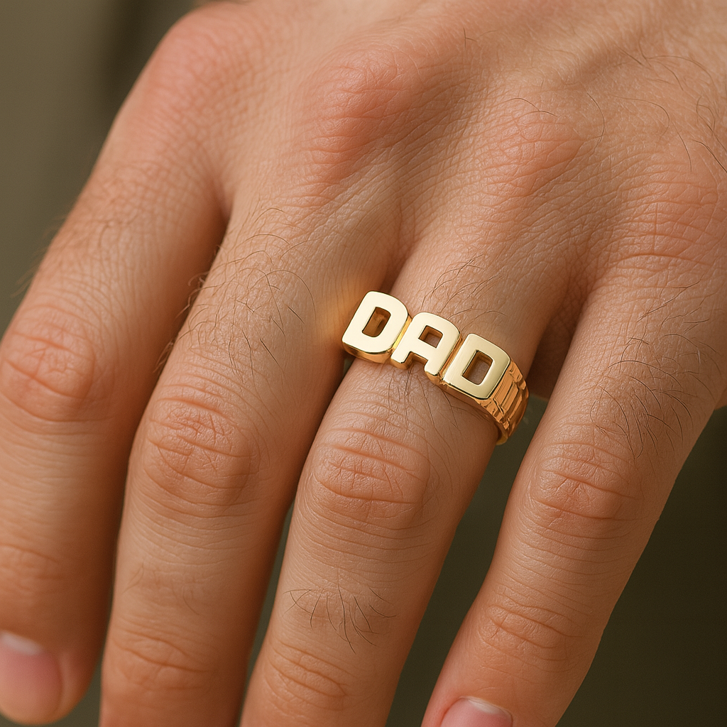 Stylish J R Jewellery DAD Ring in Gold, perfect for watch strap or shoulder accessory