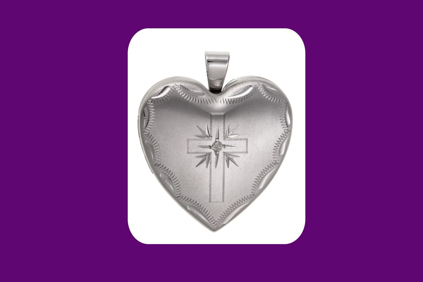 J R Jewellery Diamond Cross Heart Family Locket with intricate engraving and a central diamond accent