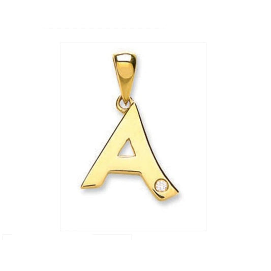 Diamond initial pendant 9ct gold letter A with small diamond detail charm by J R Jewellery