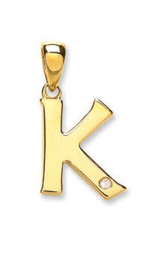 Diamond initial pendant 9ct gold letter K charm with small diamond detail from J R Jewellery