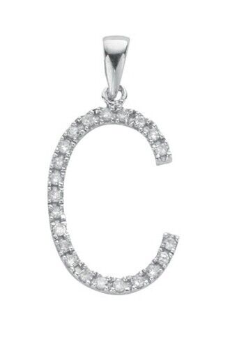 Diamond initial pendant white gold letter C from J R Jewellery with sparkling diamonds