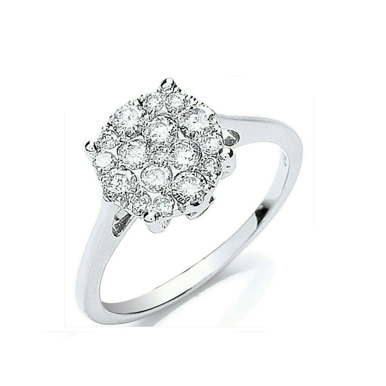 Real Diamond Cluster Ring 18ct White Gold 0.50 Carat Weight of Diamonds