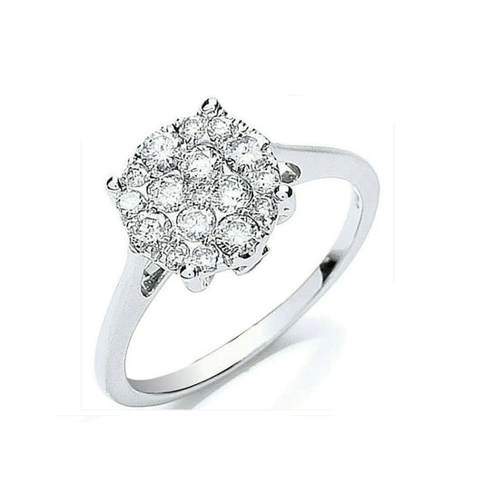Real Diamond Cluster Ring 18ct White Gold 0.50 Carat Weight of Diamonds