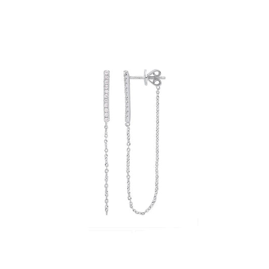 9ct White Gold 0.16ct Diamond Chain Drop Earrings Hallmarked 46mm Drop UK Made