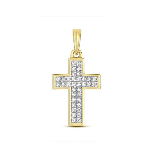 Diamond Cross Pendant 9ct Yellow Gold 0.10ct Premium Diamonds Religious Necklace