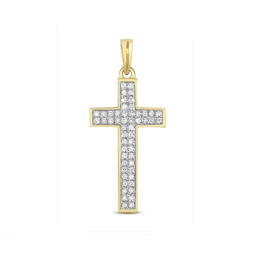 Diamond Cross Pendant 9ct Yellow Gold 0.16ct Premium Diamonds Religious Necklace