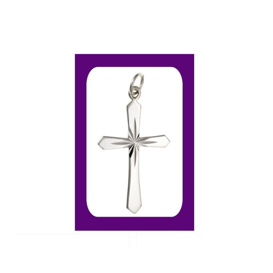 Sterling Silver Diamond Cut Sunray Cross Pendant 925 Hallmark 23 x 13mm