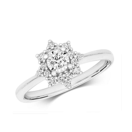 Real Diamond Ring Engagement Cluster 9ct White Gold 0.32ctw Size J - Q