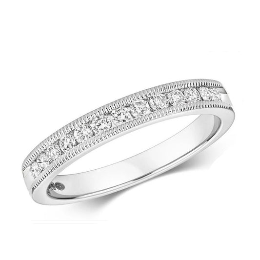 Real Diamond Millgrain Eternity Ring 9ct White Gold Anniversary Band Size J - Q