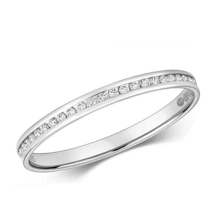 Real Diamond Eternity Ring Solid White Gold Anniversary 2mm Band Size J - Q